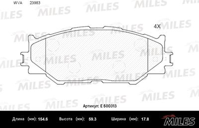 Колодки тормозные передние Miles E500313