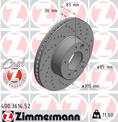 Диск тормозной передний вентилируемый ZIMMERMANN 400361452