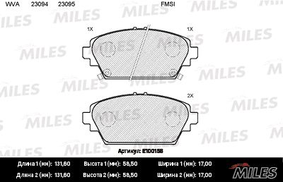 Колодки тормозные передние Miles E100158