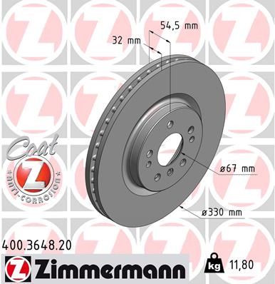 Диск тормозной передний ZIMMERMANN 400364820