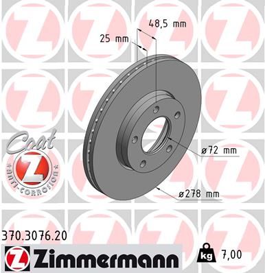 Диск тормозной передний вентилируемый ZIMMERMANN 370307620