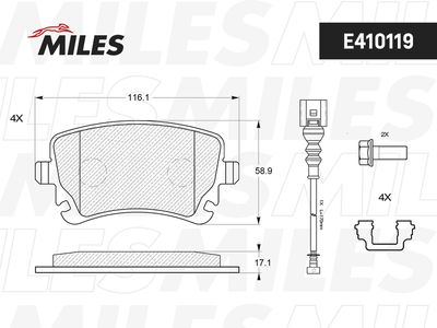Колодки тормозные задние с датчиком Miles E410119