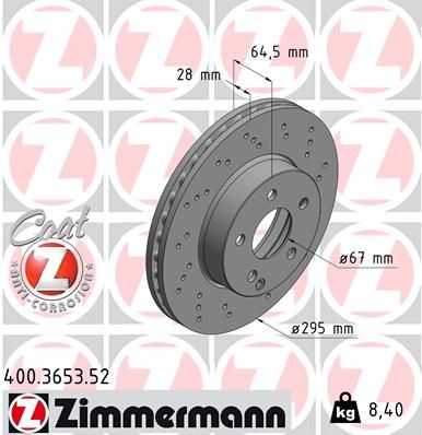 Диск тормозной передний вентилируемый ZIMMERMANN 400365352