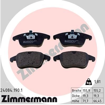 Колодки тормозные дисковые ZIMMERMANN 240841901