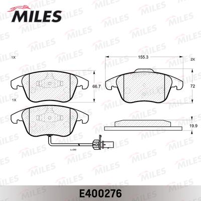 Колодки тормозные передние с датчиком Miles E400276