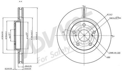 Диск тормозной передний ADVICS A6F164B