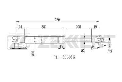 Пружина газовая капота Zekkert GF2106