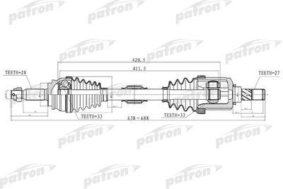 Полуось левая PATRON PDS2033