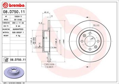 Диск тормозной BREMBO 08D75011