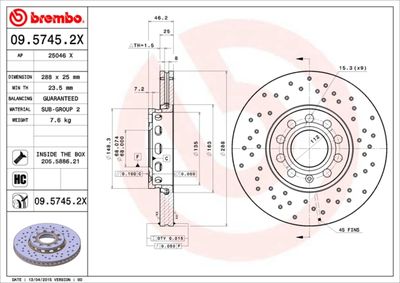 Диск тормозной BREMBO 0957452X