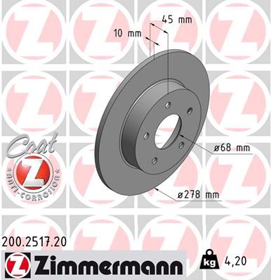 Диск тормозной задний ZIMMERMANN 200251720