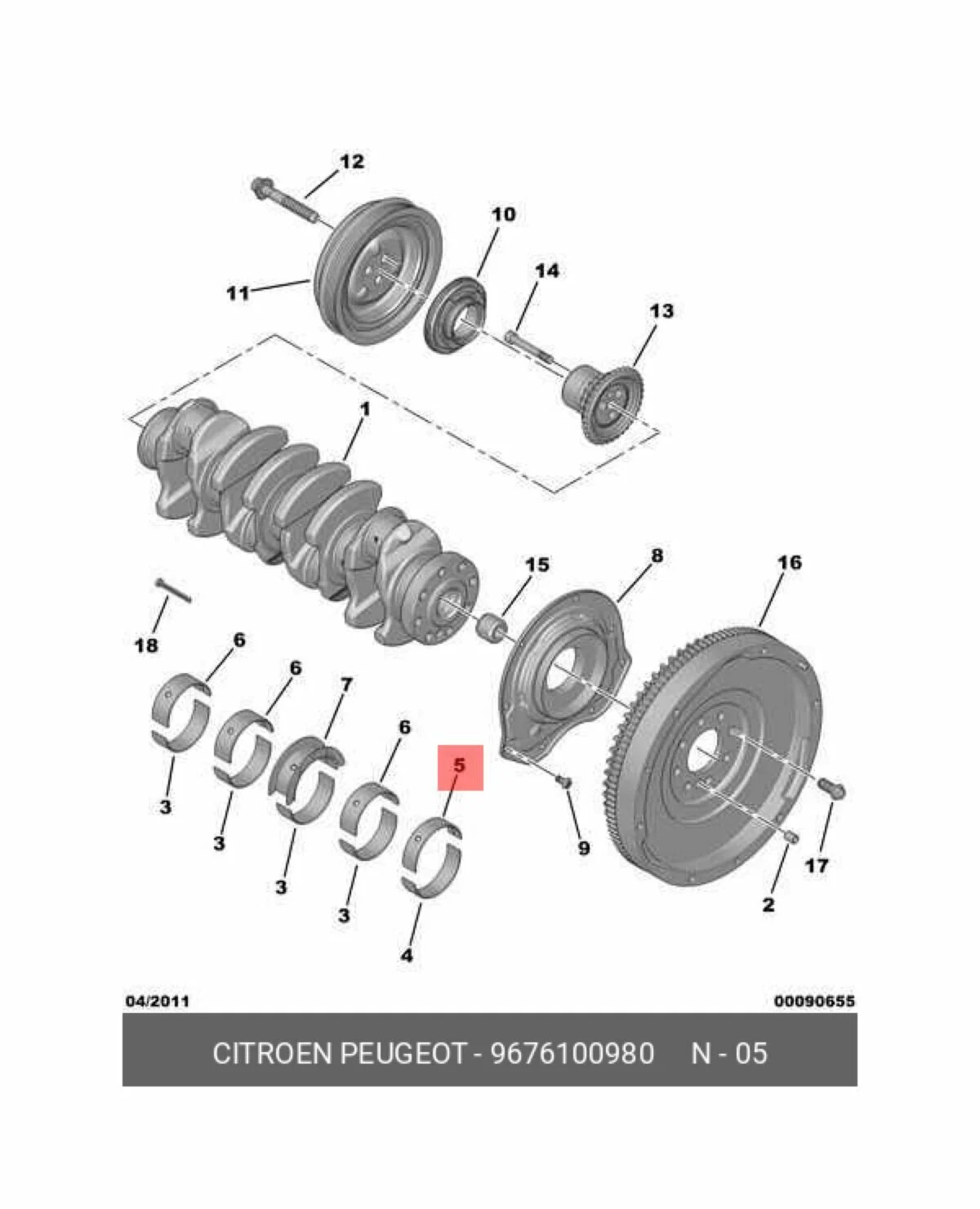 Вкладыш коренной Citroen/Peugeot 9676100980