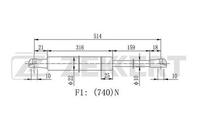 Пружина газовая багажника Zekkert GF2249