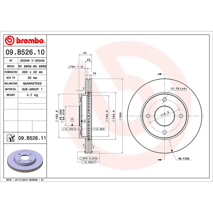Диск тормозной передний BREMBO 09B52610