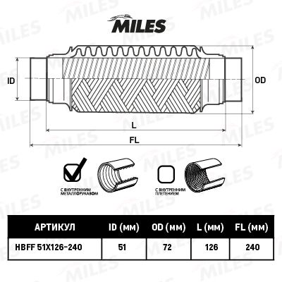 Гофра глушителя Miles HBFF51X126240