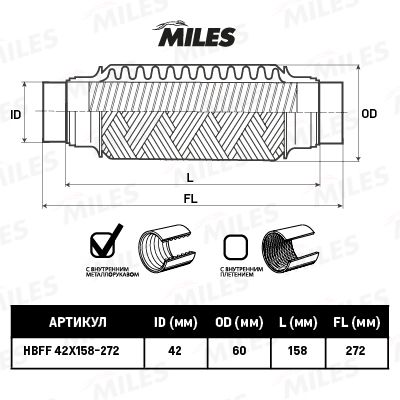 Гофра глушителя Miles HBFF42X158272