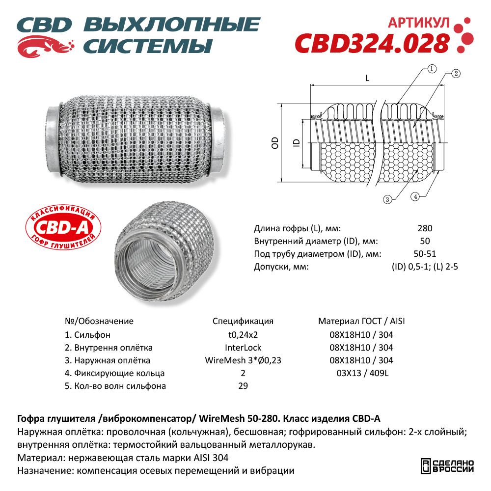 Гофра глушителя CBD CBD324028