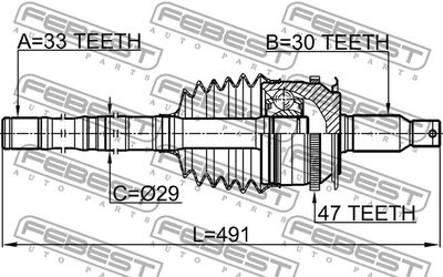 ШРУС наружный с валом правый FEBEST 0414KB4A47R