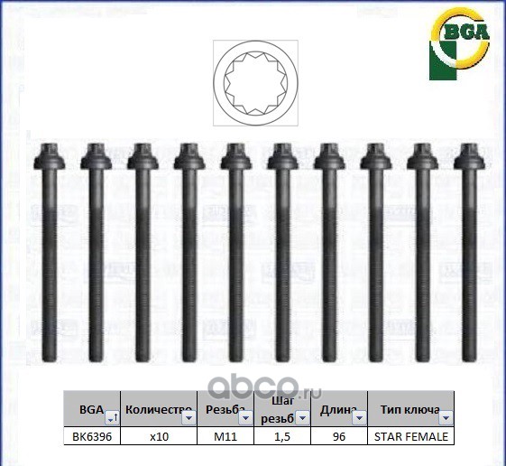 Болты ГБЦ комплект BGA BK6396