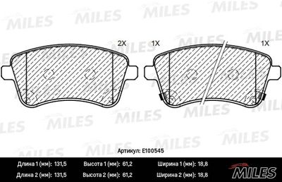 Колодки тормозные передние Miles E100545