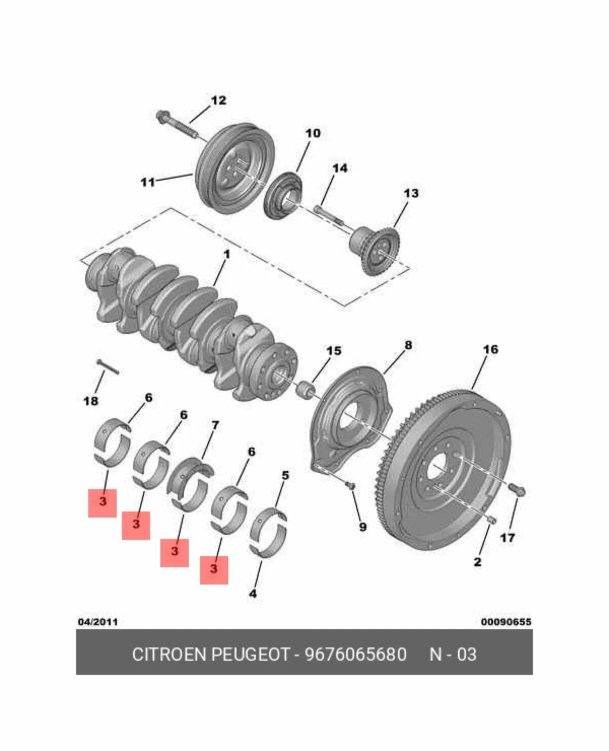 Вкладыш коренной Citroen/Peugeot 9676065680